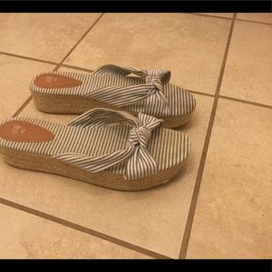 Blue and White Striped Platform Sandals 10